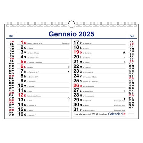 Calendario Muro Olandese Orizzontale Mensile Santi Lune E Settimane