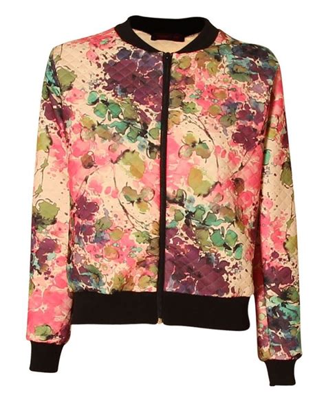 Quilted Pink Floral Print Bomber Jacket Printed Bomber Jacket Floral