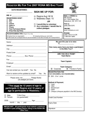 Fillable Online 2006 Bike Registration Form Regina For Cyclists