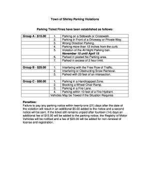 Fillable Online Shirley Ma Town Of Shirley Parking Violations Parking