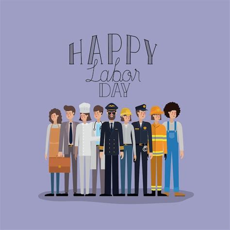 Premium Vector Happy Labor Day Card With Workers