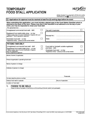 Fillable Online Temporary Food Stall Application Form Hutt City