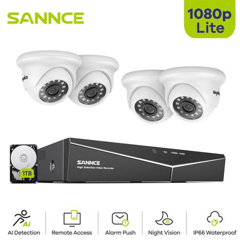 SANNCE 8 Channel 1080P Security Camera System 5MP Lite HD TVI DVR 4Pcs