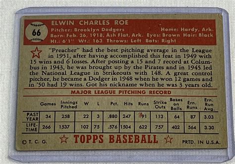 Lot 1952 Topps Set Break 66 Preacher Roe Brooklyn Dodgers Baseball Card