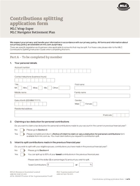 Fillable Online MLC Contributions Splitting Application Form Form To