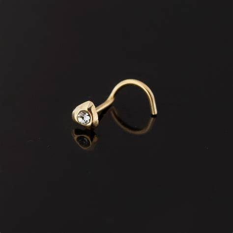 Gold Heart Nose Stud With CZ Centre 14K Gold Nose Ring Nose Etsy