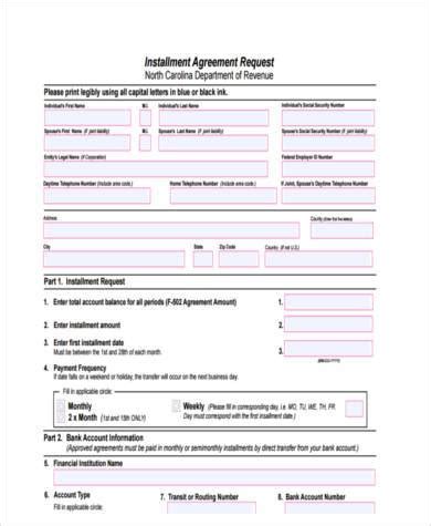 Free Sample Installment Agreement Forms In Pdf Ms Word