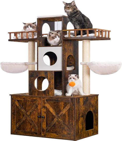 Heybly Cat Tree With Litter Box Enclosure For Indoor Big Cat Cat Tower