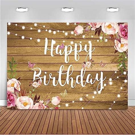 X Ft Pink Floral Happy Birthday Backdrop Rustic Wood Birthday