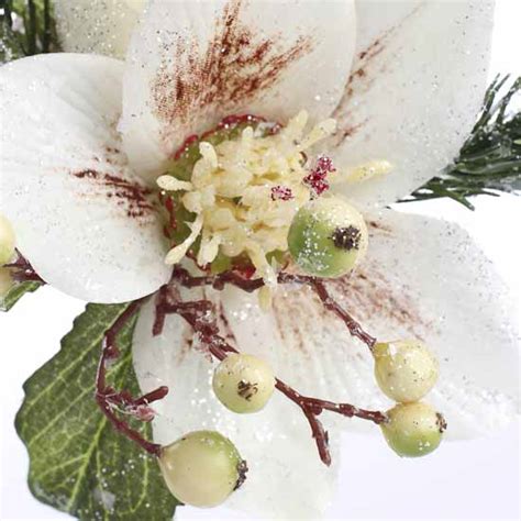 White Sparkling Artificial Christmas Rose Pick Christmas And Winter