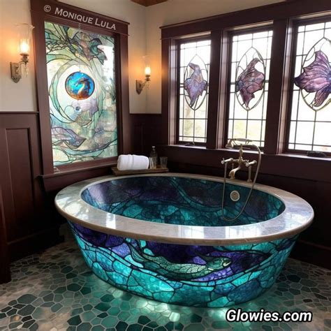 A Bath Tub Sitting In The Middle Of A Bathroom Next To Two Stained