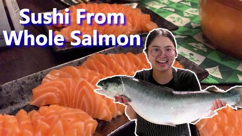 How To Make Sushi From A Whole Salmon Sashimi Grade Salmon Youtube