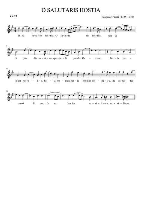 O Salutaris Hostia Sheet Music For Piano Solo Easy