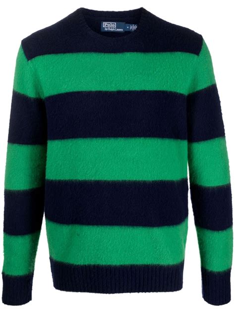 Polo Ralph Lauren Striped Elbow Patch Jumper Blue Farfetch