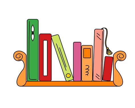 Neat Bookshelf With Various Colorful Books Doodle Vector Art