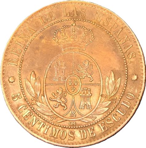 5 Centimos de Escudo Isabel II España Numista