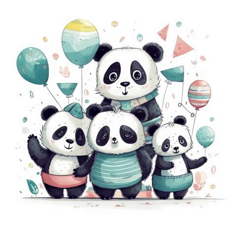 Ilustração em aquarela de pandas fofos no fundo branco Foto Premium