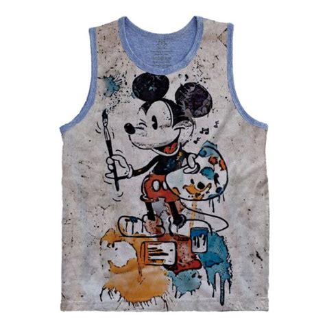 Camiseta Regata Full Print Mickey Retrô Masculina do Infantil até a