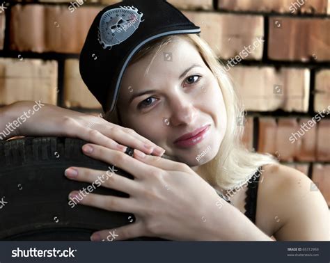 Sexy Blonde Car Tire On Background Stock Photo 65312959 Shutterstock