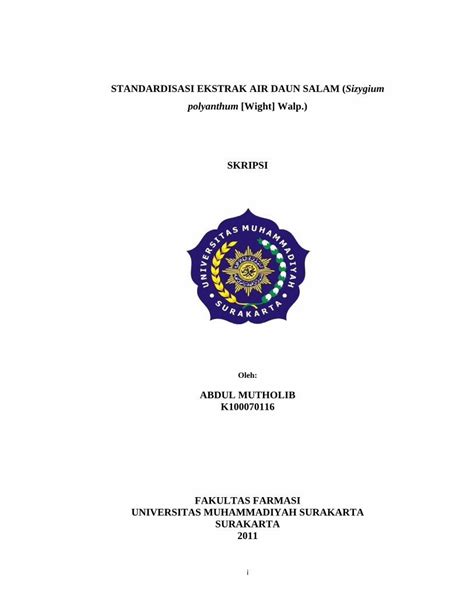 Pdf Standardisasi Ekstrak Air Daun Salam Sizygium Eprints Ums Ac Id