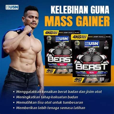 Usn Super Grow Beast 4kg Extreme Mass Gainer Protein Weight Halal Mass