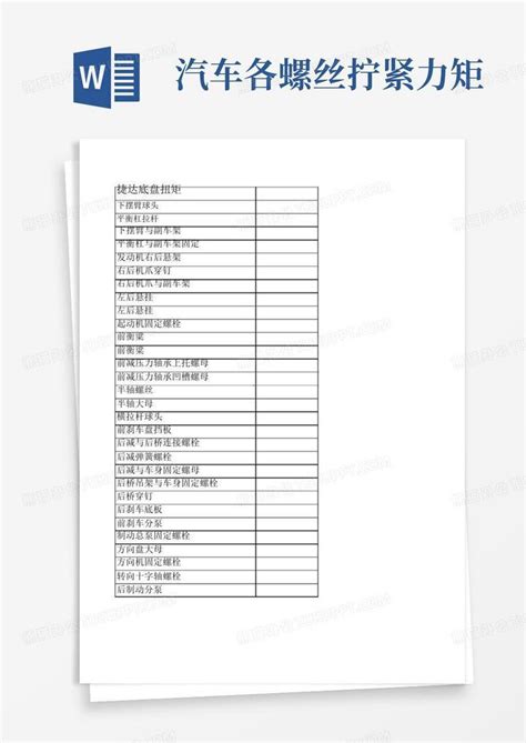 汽车各螺丝拧紧力矩word模板下载编号lpmaxjkp熊猫办公