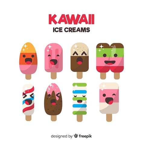 Free Vector Hand Drawn Kawaii Ice Cream Characters Set