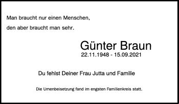 Traueranzeigen Von G Nter Braun Schwaebische De Trauerportal