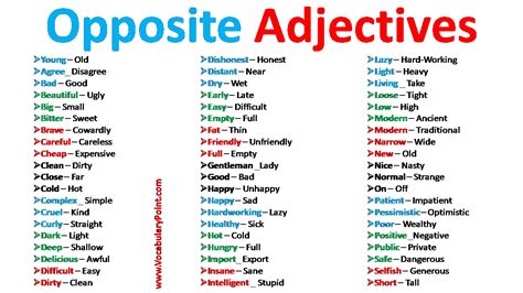 List Of Opposite Adjectives Archives - Vocabulary Point