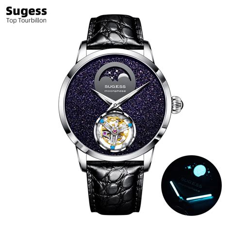 Часы мужские механические с турбийоном, под крокодиловую кожу | AliExpress
