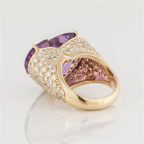 Heart Shaped Amethyst And Diamond Ring In Yellow Gold For Sale At