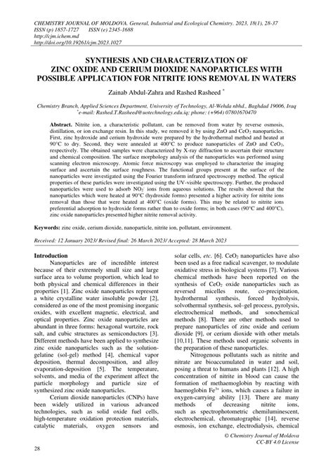 Pdf Synthesis And Characterization Of Zinc Oxide And Cerium Dioxide