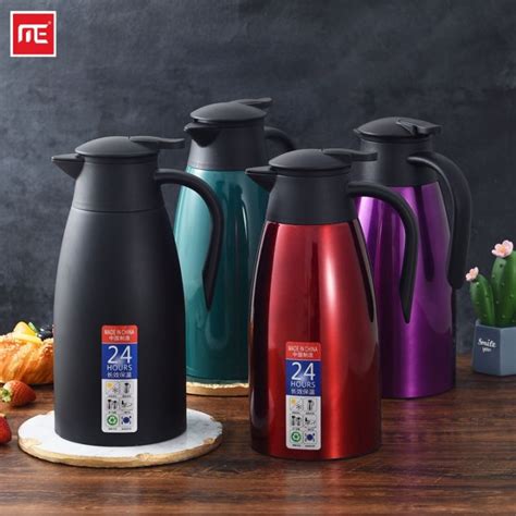 L Stainless Steel Thermos Flask Pot Double Vacuum Cold Hot Drinks Storage Kettle Office