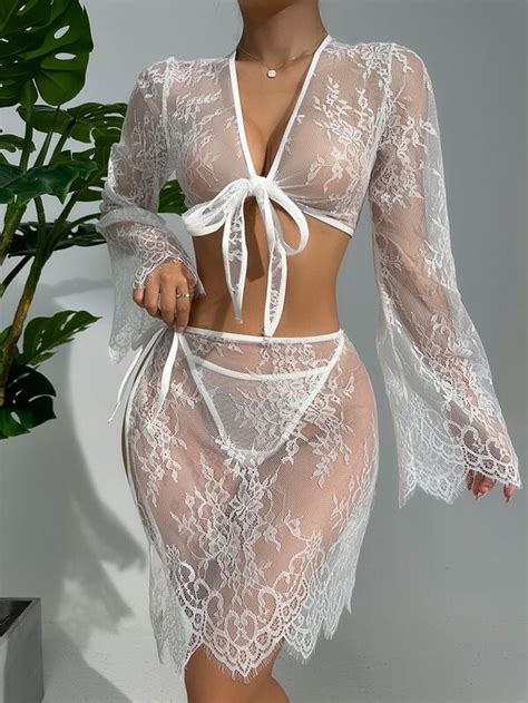 Floral Lace Knot Front Lingerie Set Shein Usa