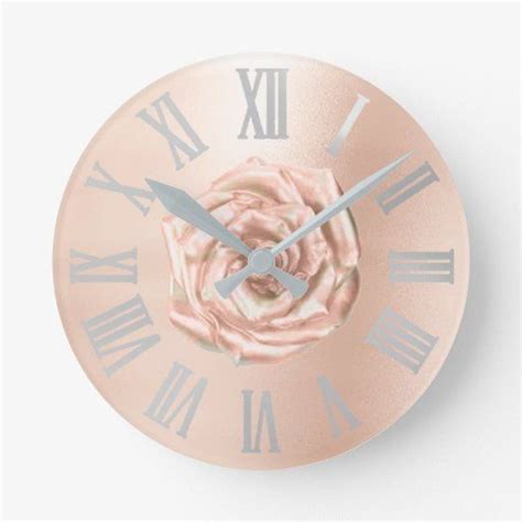 Silver Gray Rose Gold Copper Metallic Roman Numers Round Clock Zazzle