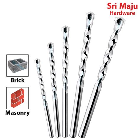 Maju 5pcs Masonry Wall Impact Drill Bit Set For Drilling Concrete Cement Dry Brick Wall Mata Bor