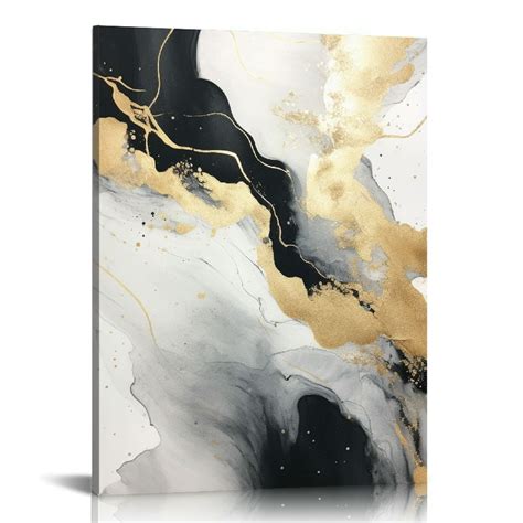 EastSmooth Black and Gold Abstract Wall -Art Decor- Black and White ...