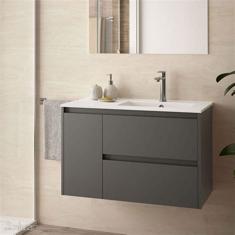 Mueble De Ba O Noja Puerta Izquierda Gris Mate Lavabo