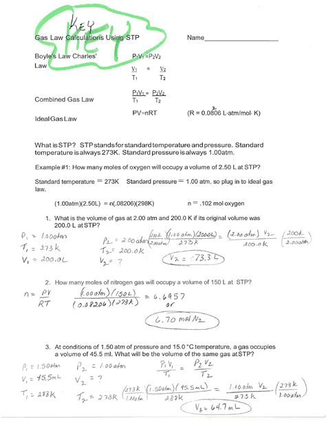 Gas Law Calculations Using Stp Key Senior High Studocu