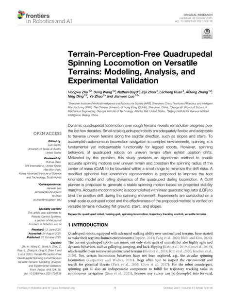 Pdf Terrain Perception Free Quadrupedal Spinning Locomotion On