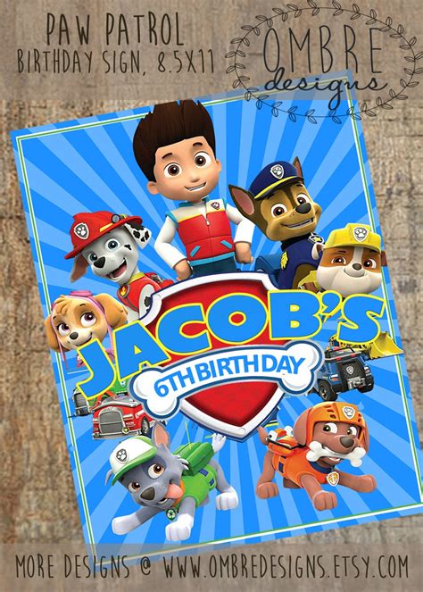 Paw Patrol Birthday Sign Welcome Sign Paw Patrol By Ombredesigns