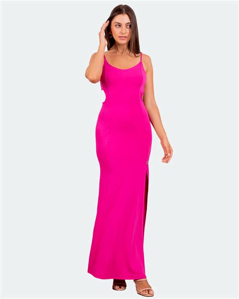 Vestido Miss Misses Longo Fenda Aberto Nas Costas Pink M