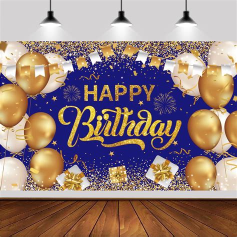 6x3 6ft Blue Gold Happy Birthday Backdrop Blue Gold Happy Birthday Photography