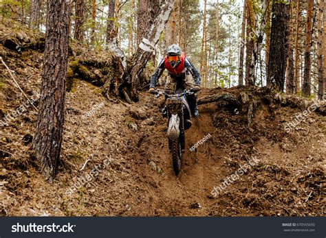 Athlete Bike Enduro Forest Trail Downhill Stock Photo 670565650