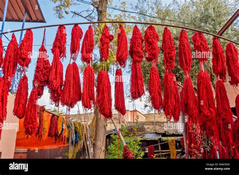 Morocco Marrakech Jemaa El Fna Medina Souk Multicoloured Dyed Wool