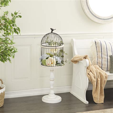 DecMode Indoor Outdoor White Wood Birdcage With Latch Lock Closure And