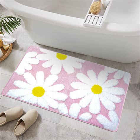 Astarin Cute Daisy Bath Mat, Ultra Soft Microfiber Bath Rug For Bathroom, Pink Floral Bathroom ...