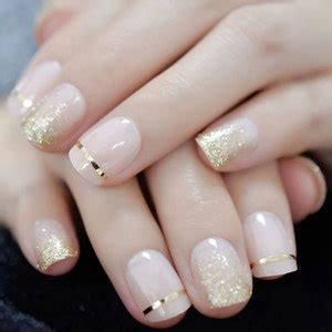 Press On Nails Short Gold Glitter Nude Press On Nail Short Fake Nails False Nails Glue