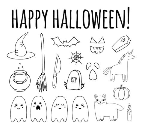 Conjunto Vectorial De Elementos De Halloween Dibujados A Mano Vector Premium