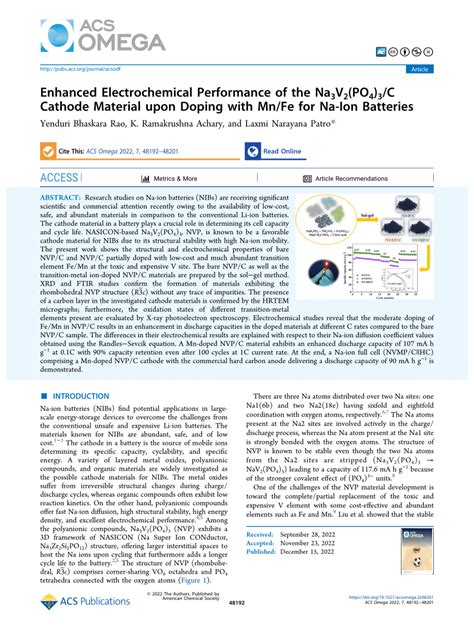 Pdf Enhanced Electrochemical Performance Of The Na V Po C